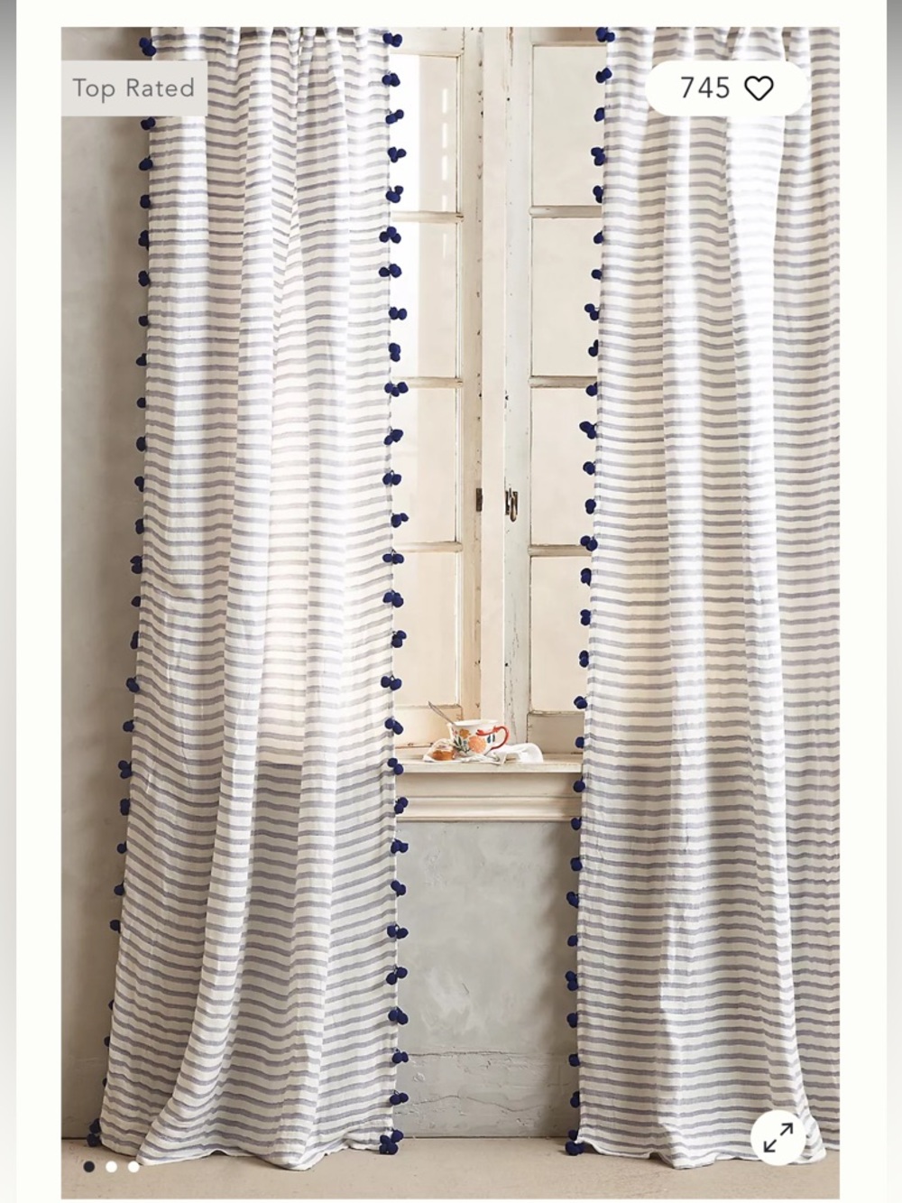 Anthropologie linen pompom curtains🌊🐟